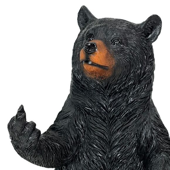 Rude Black Bear Statue with Go Away Sign 15 Resin Outdoor Garden Cabin Decor